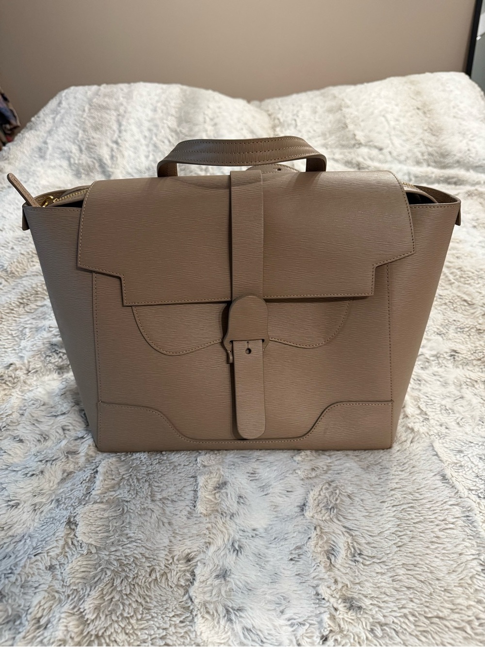 Senreve Maestra Mimosa Latte Gold Taupe Structured Leather Work School Bag